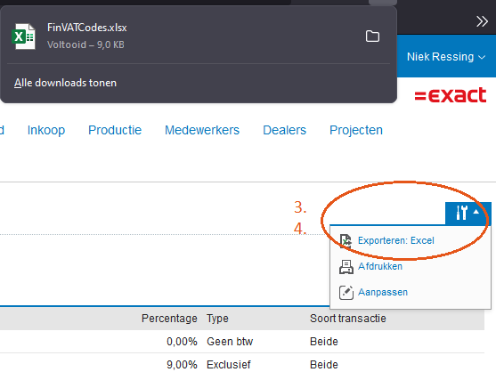 Btw codes exporteren 2